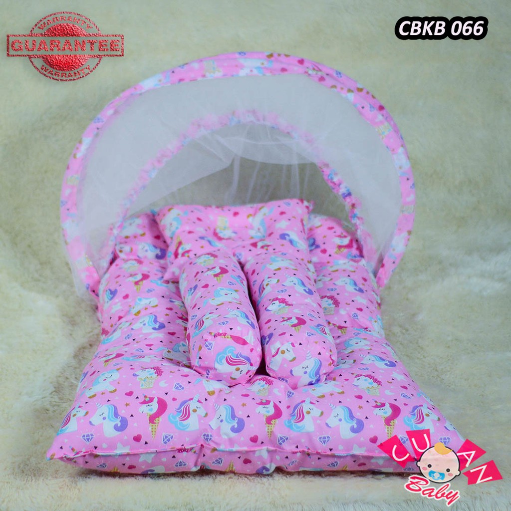 tempat tidur bayi |tempat tidur lucu |kasur set guling bantal dan kelambu lipat| kasur motif unicorn