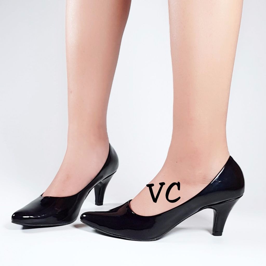 VC #High Heels Pantopel Glossy Polos Hitam HB04