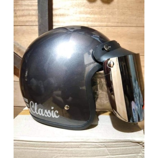 Helm Bogo Kaca Datar Silver