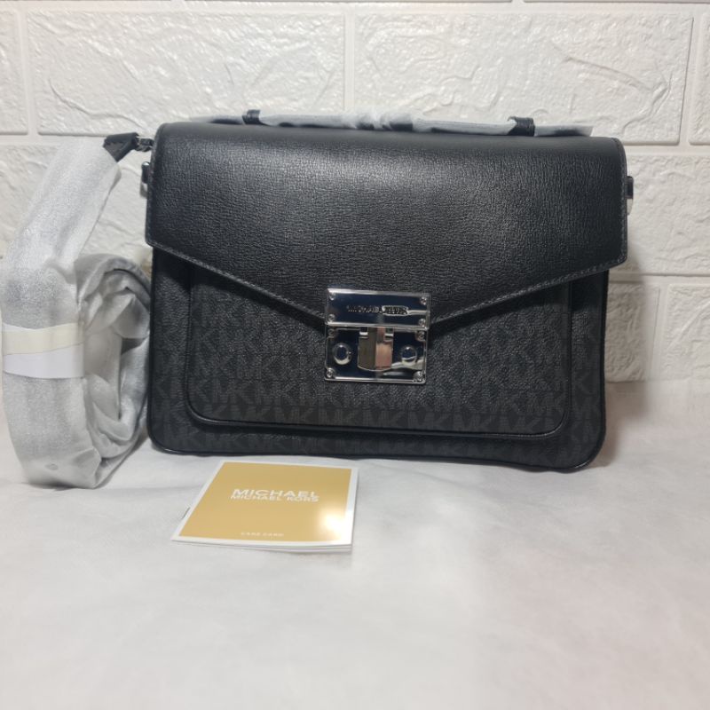 tas michael kors mk rose medium top handle messenger bag black