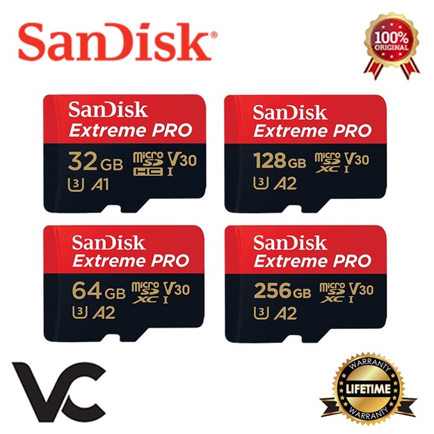 MicroSD SanDisk Extreme Pro 32GB 64GB 128GB 256GB 4K A1 A2 V30 U3 Memory Card Micro SD Kartu Memori