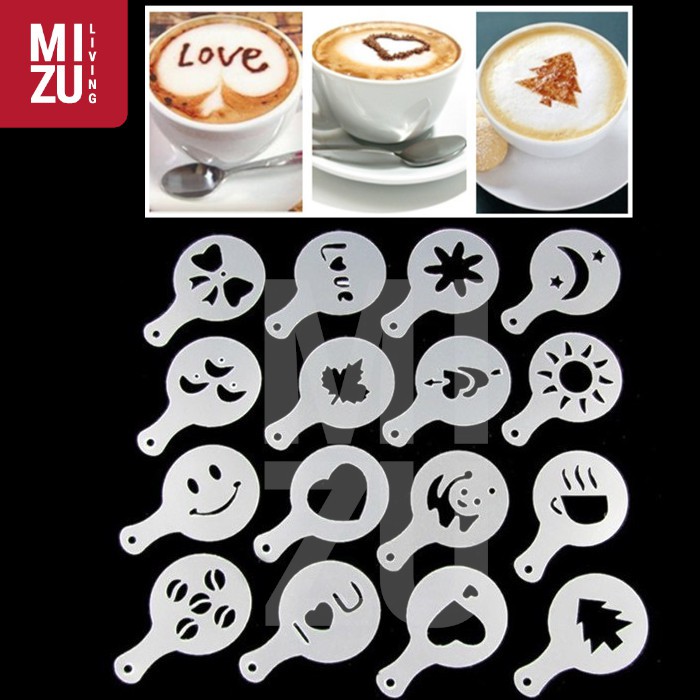 BRUINE 16in1 Express Latte Art Cocoa Powder Mould Maker Cetakan Kopi Susu Cappuccino