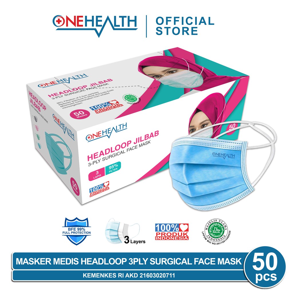 banda aceh Onehealth Masker Medis Headloop Hijab /Jilbab 3-PLY Surgical Face Mask