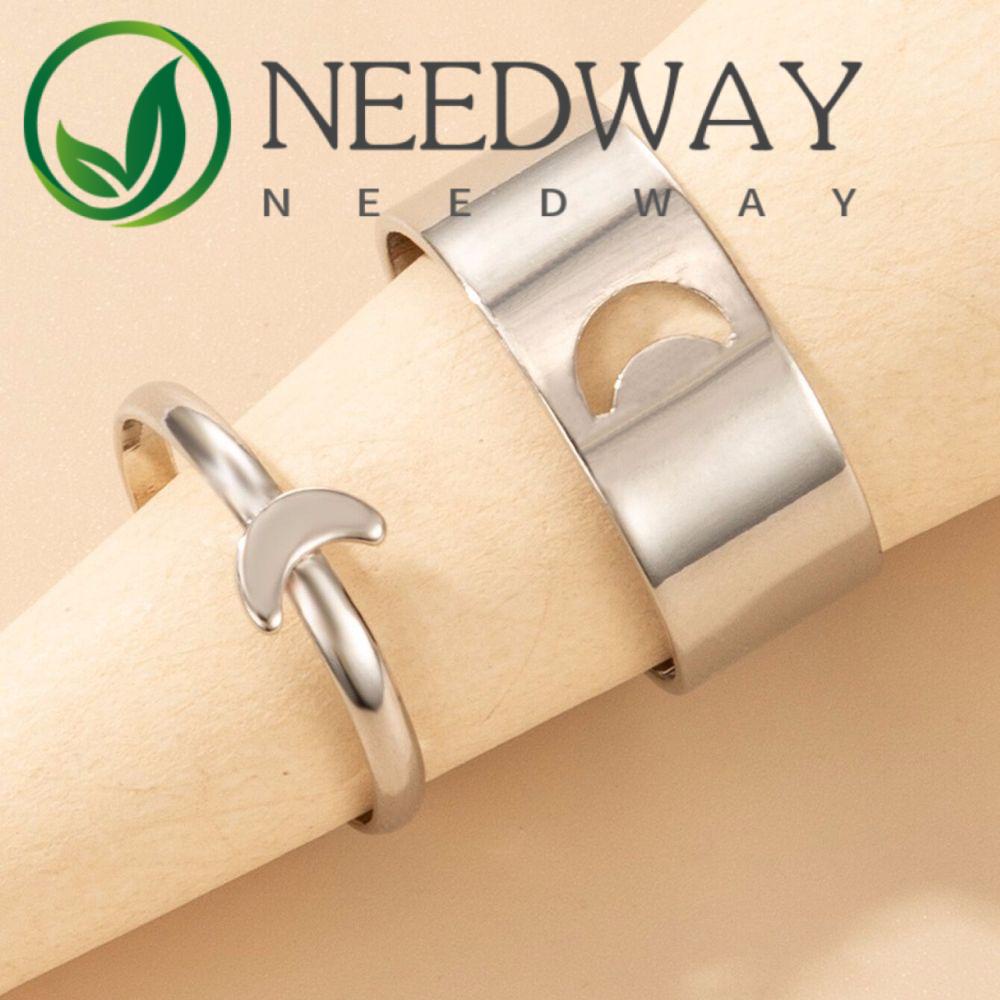 Needway  Simple Butterfly Couple Rings Men Fashion Jewelry Open Rings Set Heart Women Moon shape Hollow Dolphin Adjustable Bow/Multicolor