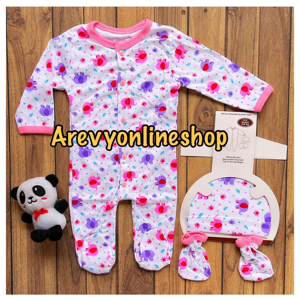 Hokiku 3in1 Sleepsuit Bayi Newborn Jumper Panjang + Topi + Sarung Kaki