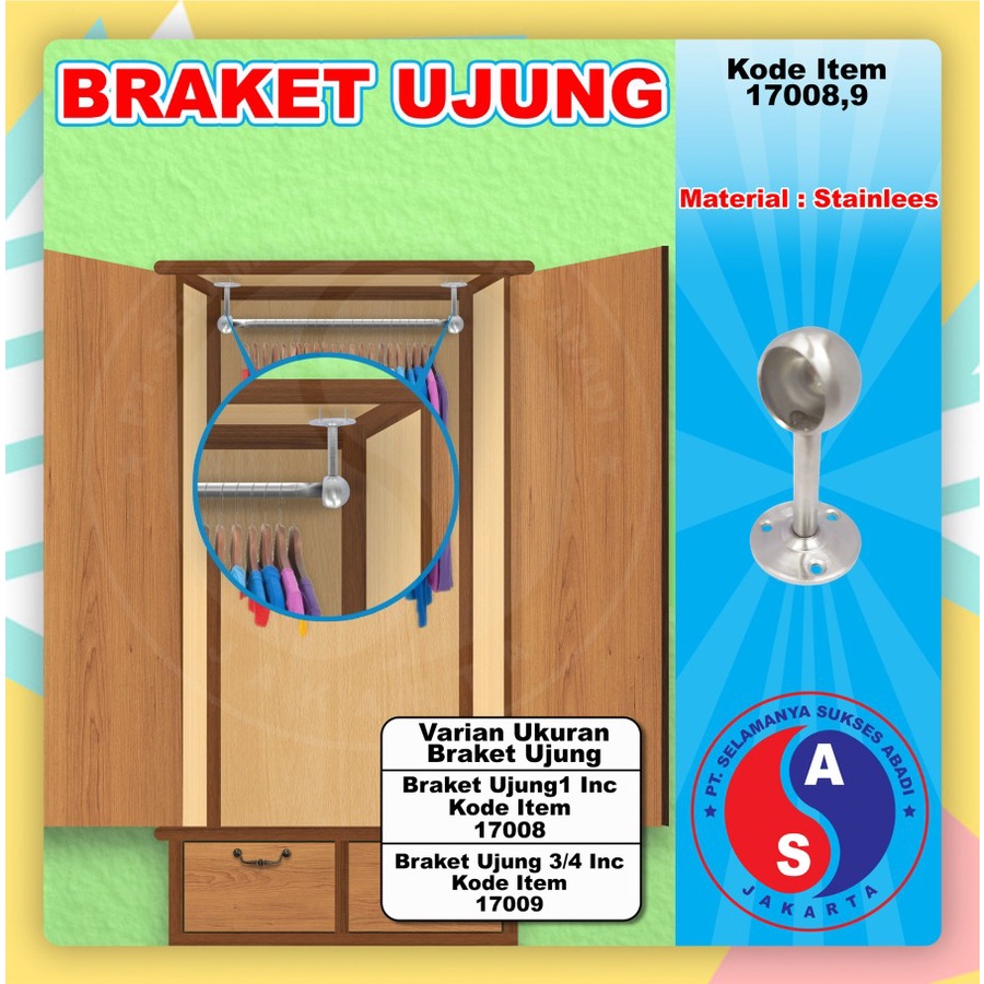 Braket Ujung Bracket Gayung Pipa Bulat 3/4 Inc Stainless