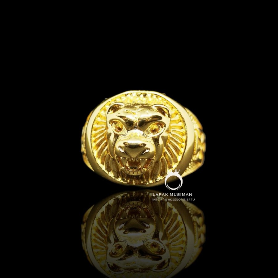 Cincin Pria Wanita Motif Kepala Singa Lion Warna Gold Emas Korea