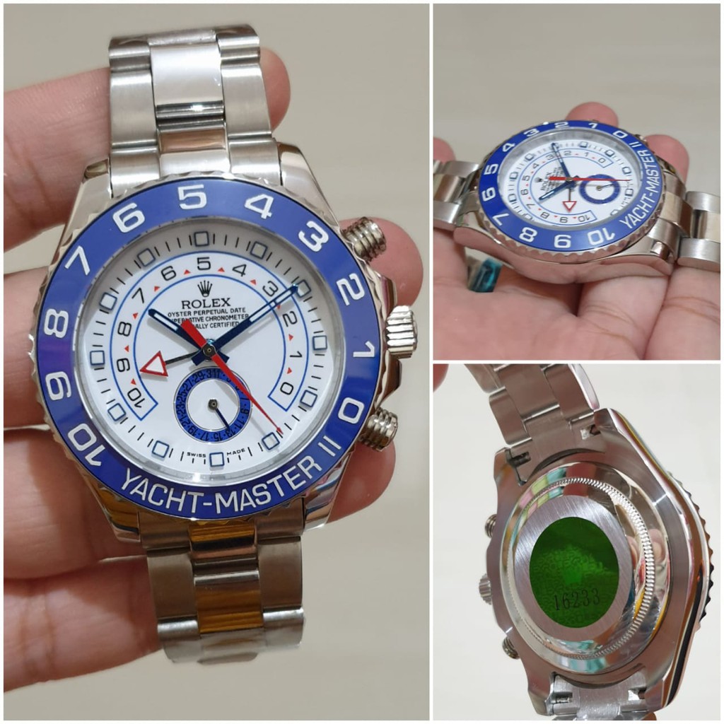 COD Promo Jam Tangan Rolex Yacht Master II Silver Garansi 1th Kaca Saphire - Automatic - Jam Import