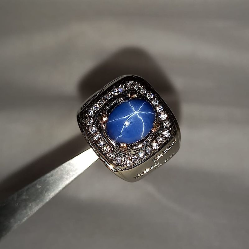 CINCIN BATU PERMATA BLUE STAR SAFIR ASLI BANGKOK DENGAN RING PERAK 926 BANGKOK