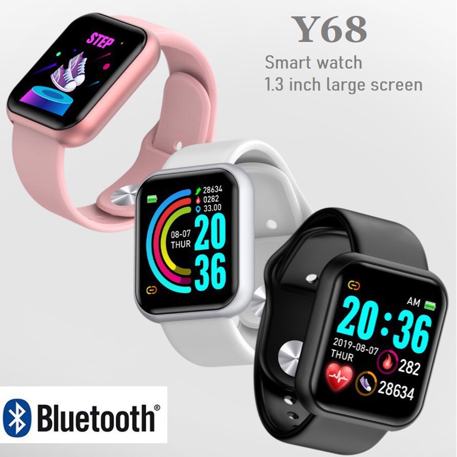 Y68 Jam Tangan Pria Wanita Digital Smartwatch Bluetooth COD smarwatch