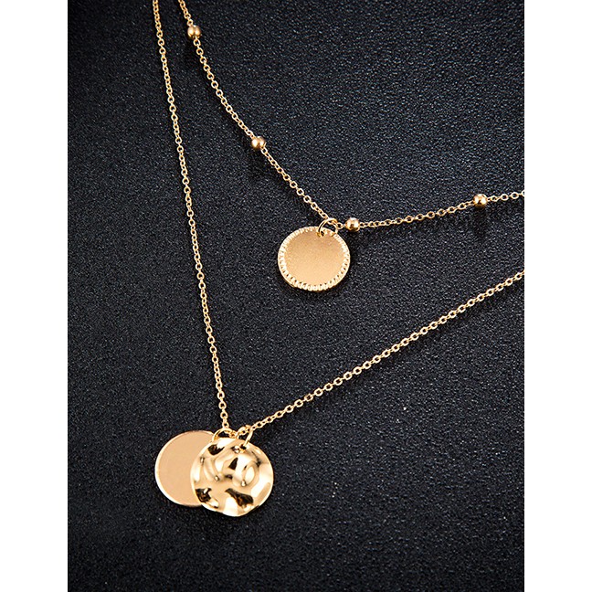 LRC Kalung Fashion Gold Geometric Alloy Irregular Smooth Round Multi-layer Necklace F91793