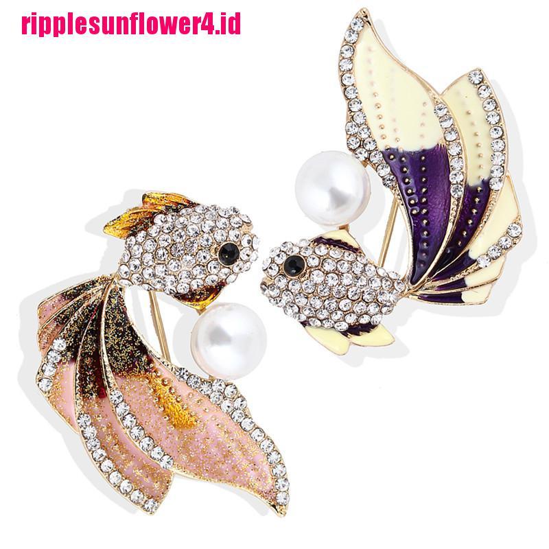 Bros Pin Enamel Desain Ikan Mas Hias Kristal Berlian Imitasi Untuk Wanita