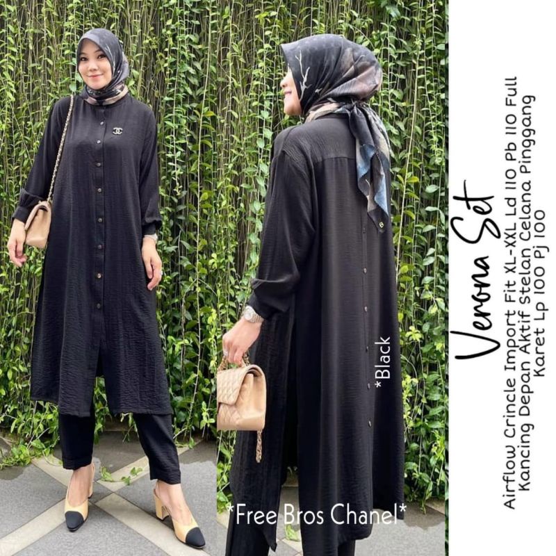 VERONA SET PAKAIAN WANITA LONG TUNIK SETELAN CANTIK