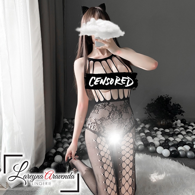 Lingerie Jumbo Body Stocking Sexy Fantasy Malam Liar Jail Cup Crotchless LG485