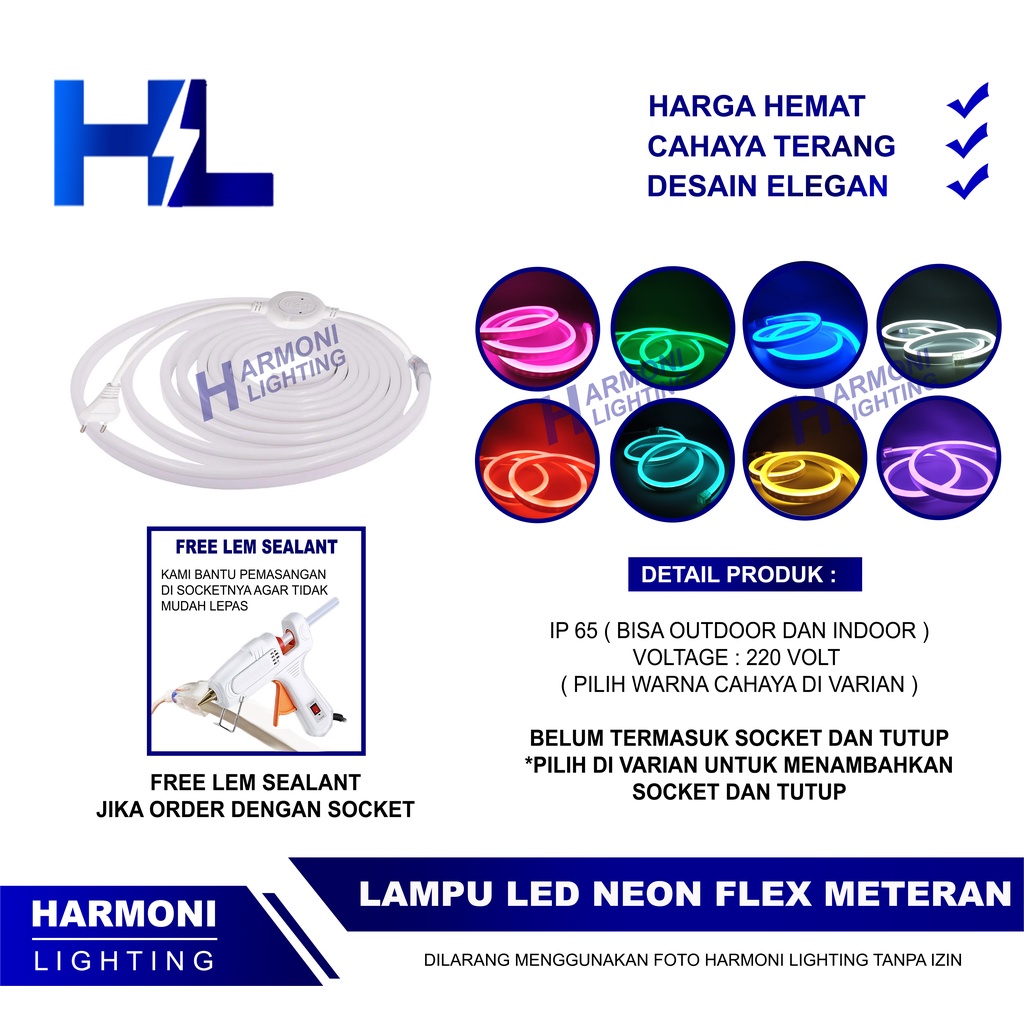 Lampu LED Neon Flex Selang SMD AC 220V Meteran Outdoor