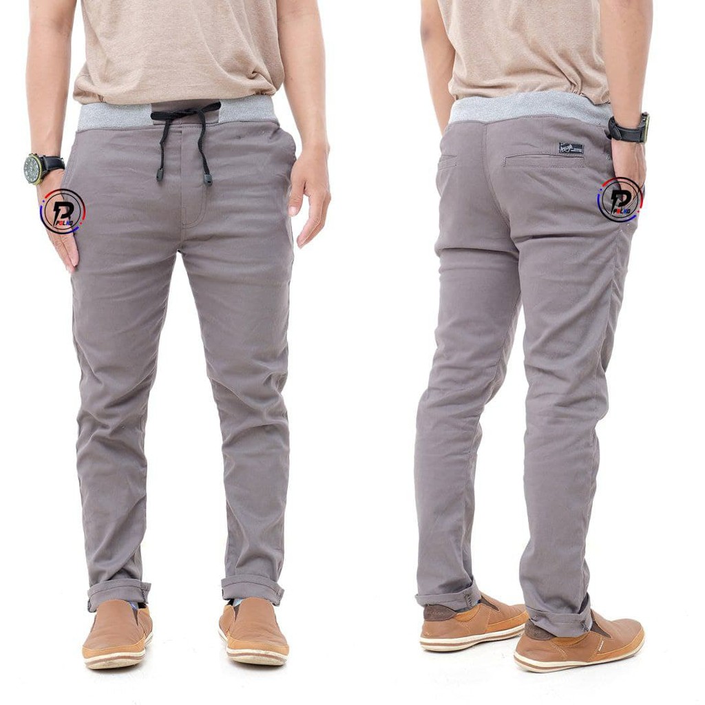 Celana Chino panjang Pria Pinggang Karet Rip Original POLHO