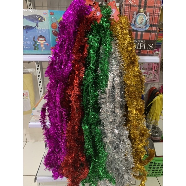 Slinger metalik kecil rumbai warna warni hiasan pohon natal