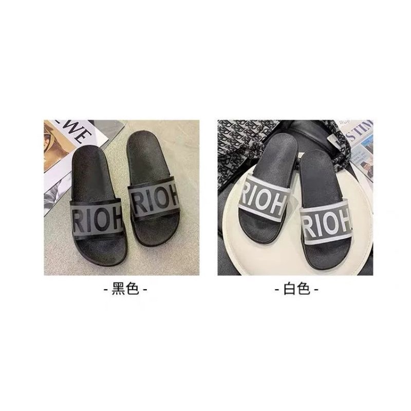 IDEALIFESHOES SANDAL OUTDOOR TEBAL TULISAN RIOH BERKUALITAS SANDAL SELOP SLIP ON FLAT RUMAH Non-slip Santai Empuk Nyaman Polos Elegan Sandal Rumah RIOH