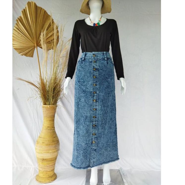 Menarik Rok Jeans Span Panjang Gisca Kancing Depan Murah//Rok jeans wanita terbaru 2021/ Rok jeans p