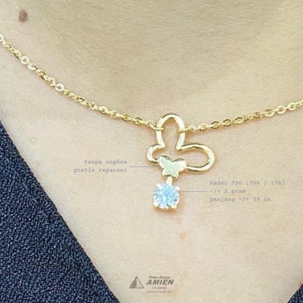 Toko Emas Amien Kalung Emas Rose Gold Asli UBS Kadar 750 (75% / 17K) 3 Gram - Fashion Kupu Permata