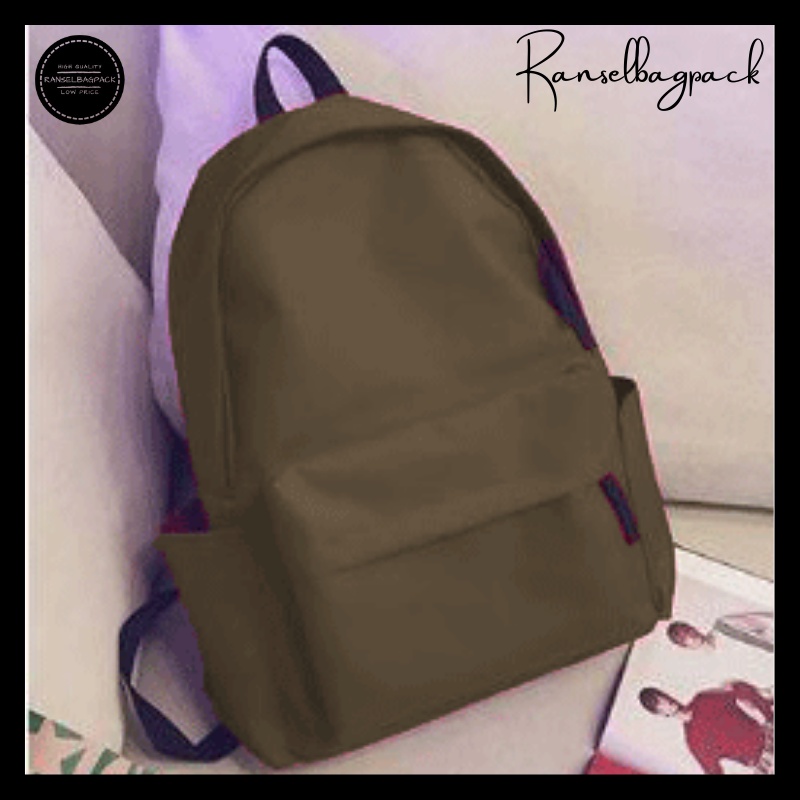 Tas Ransel Backpack Punggung Pria Wanita Sekolah Distro Polos Murah Terbaru Cewek Cowok Pria Wanita-Cokelat