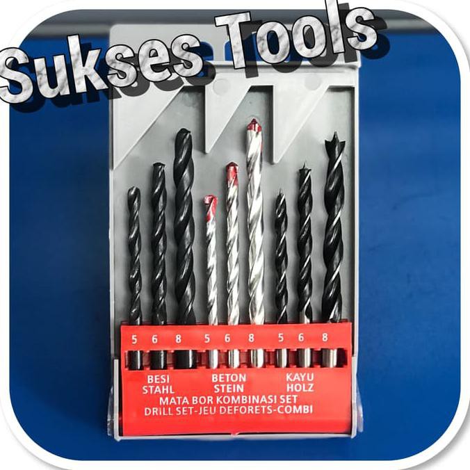 Mata Bor Set 9pcs ( Mata Bor Besi, Beton dan Kayu )