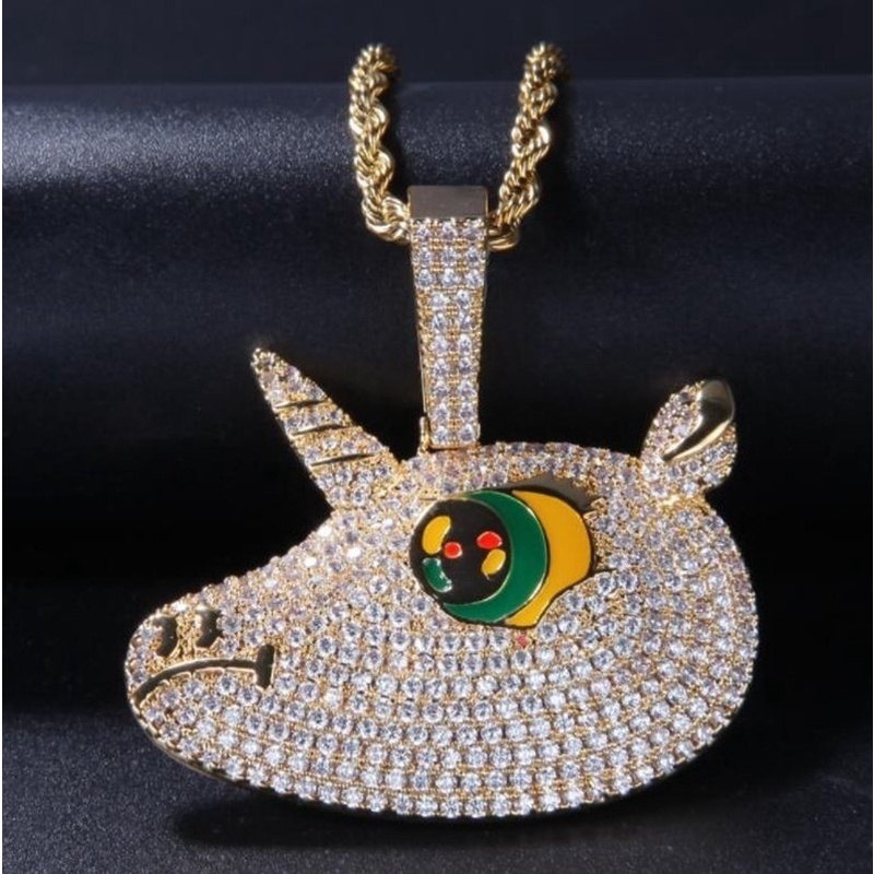 Kalung Liontin Unicorn Aksen Zircon Gaya Hip Hop Rock Untuk Unisex