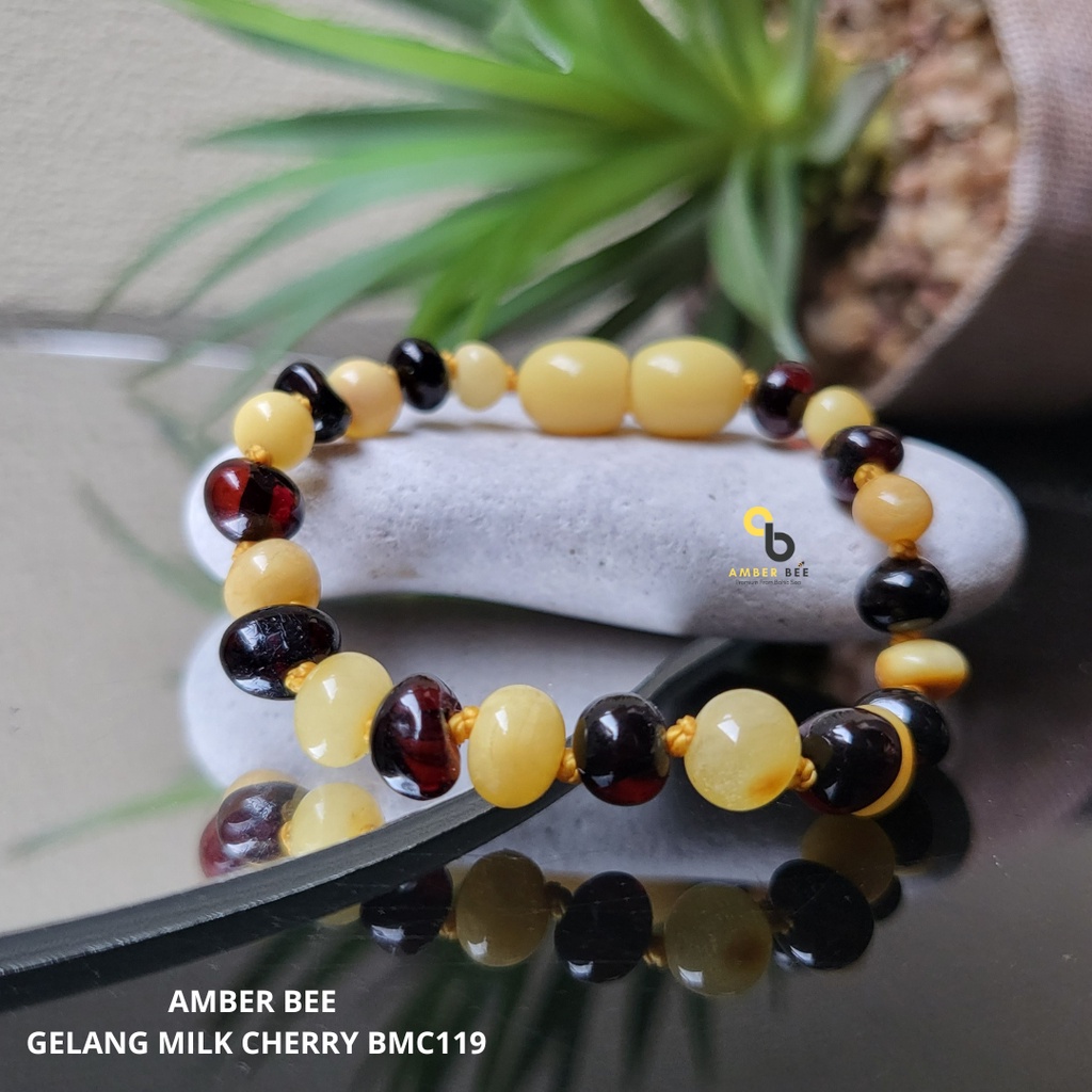 Gelang Amber Anak Premium Glossy Milk Cherry BGMC119 By Amber Bee