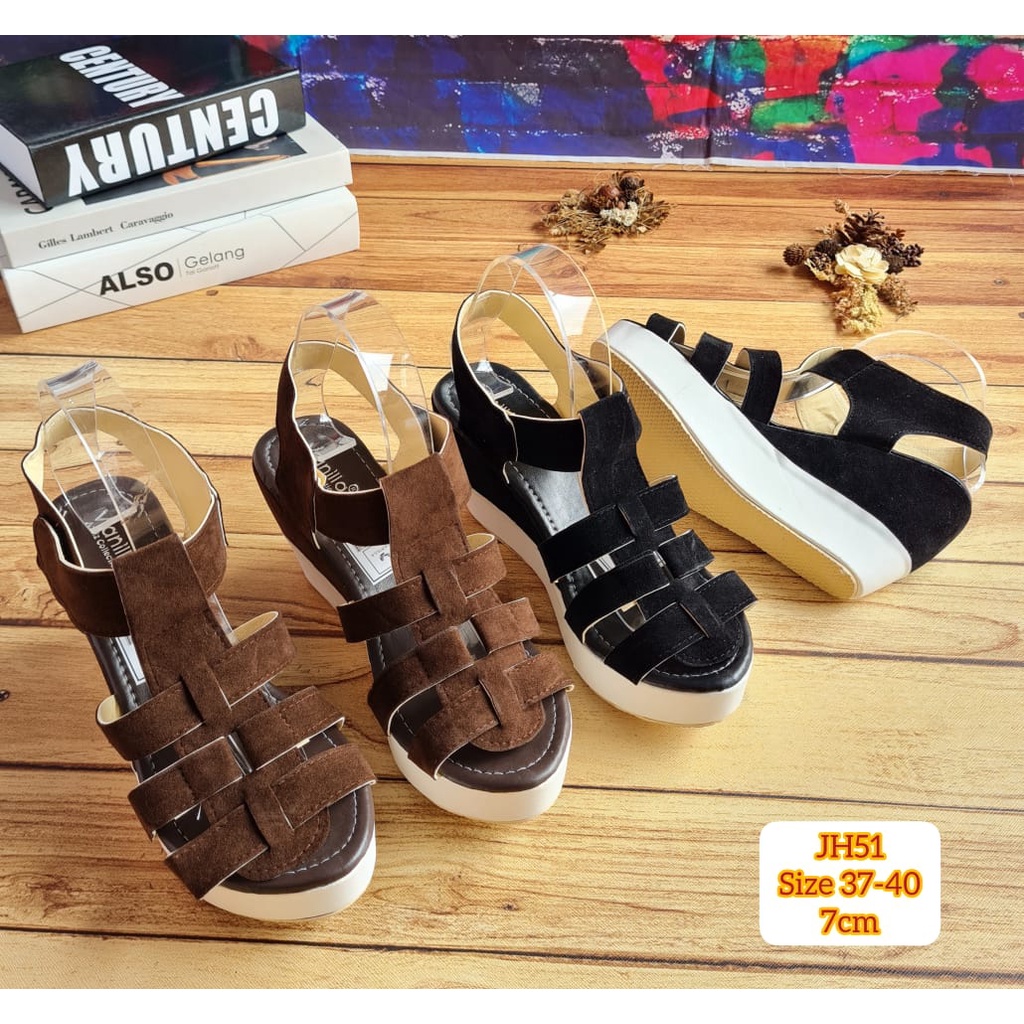 ABBUSHOES JH 51  Wedges Tali Cocok Disaat Santai Bahan Kanvas