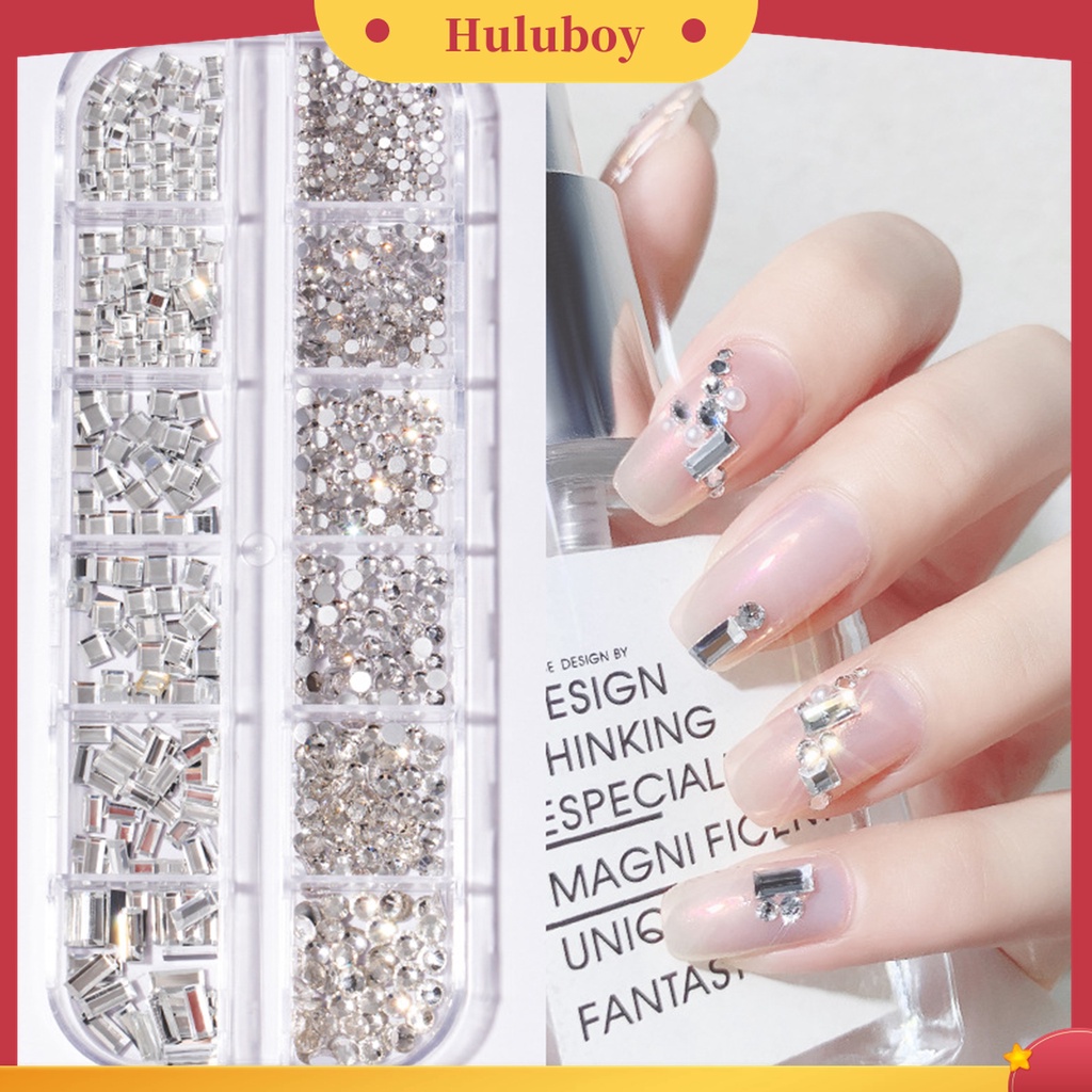Huluboy Huluboy♡ 12 Grid / Kotak Berlian Imitasi Glitters 3D Bentuk Bulat Untuk Dekorasi Nail Art