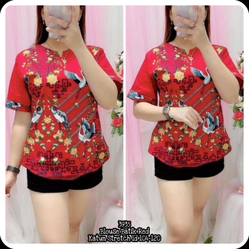 Blouse Batik Red Katun Stretch 3935