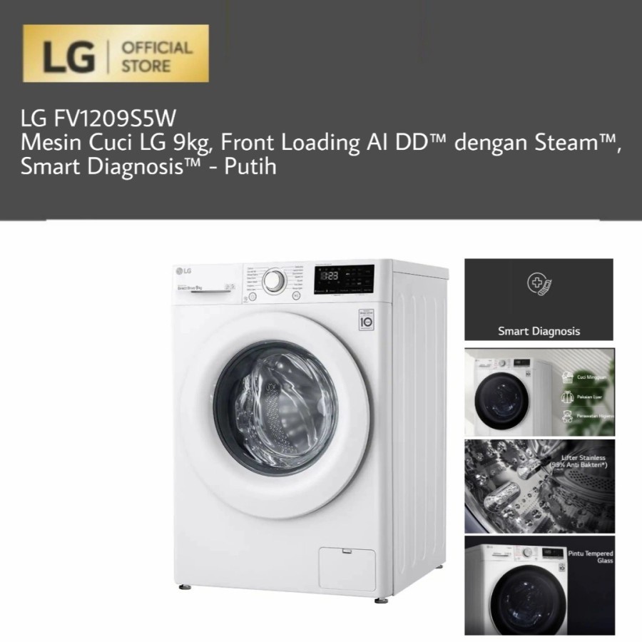 Front Loading LG 9KG FV 1209S5W / Mesin Cuci LG FV1209S5W / LG FV 1209