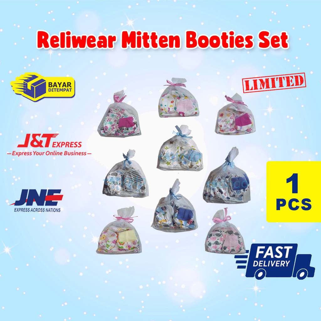 Reliwear Mitten Booties Set / Kaos Kaki Tangan Bayi + Topi