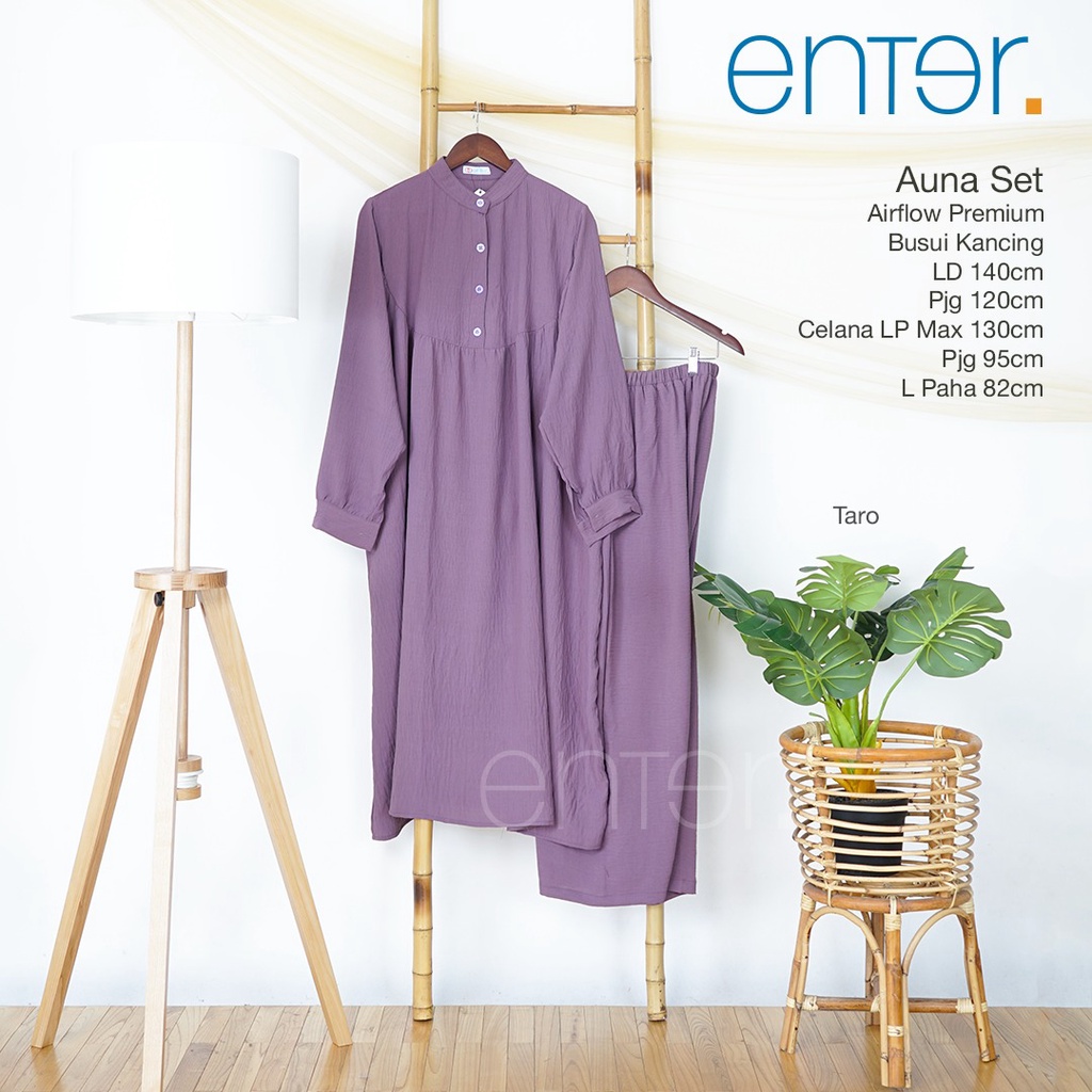 Enter Auna Set Stelan Wanita Kekinian One Set Crinkle Airflow Baju Setelan Jumbo LD 140 Setcel Long Tunik Busui-Taro