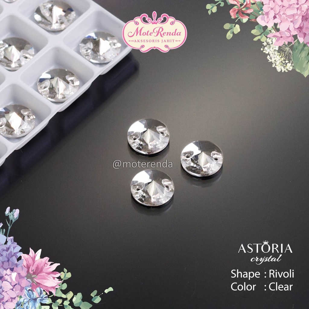 Astoria kristal jahit kaca bentuk rivoli kode 3RAA/C