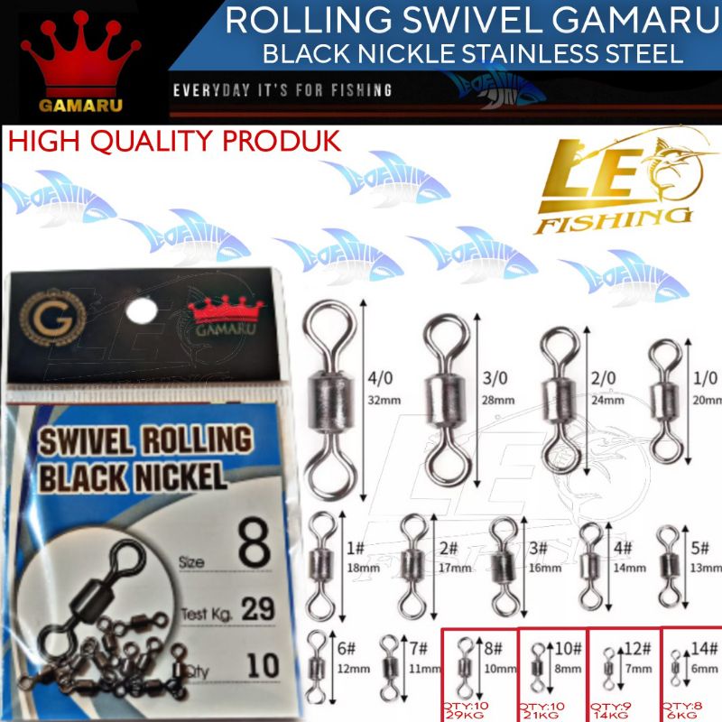 ROLLING SWIVEL GAMARU  BLACK NICKLE SIZE 8 10 12 14 STAINLESS STEEL HIGH QUALITY PRODUK