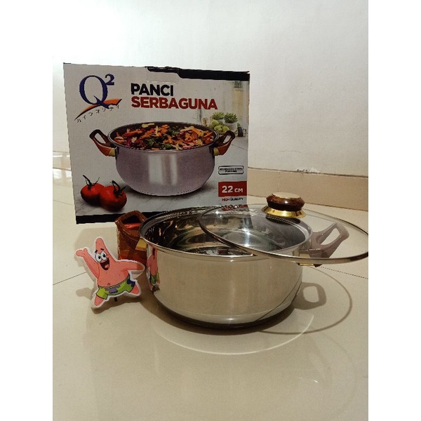 Panci Kuah panci sayur Serbaguna Q2 8222 + Tutup Kaca Stainless Q2-8222
