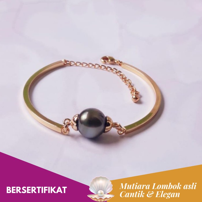 Perhiasan Gelang Wanita Mutiara Lombok Asli Air Laut Hitam Bersertifikat GLMLS019