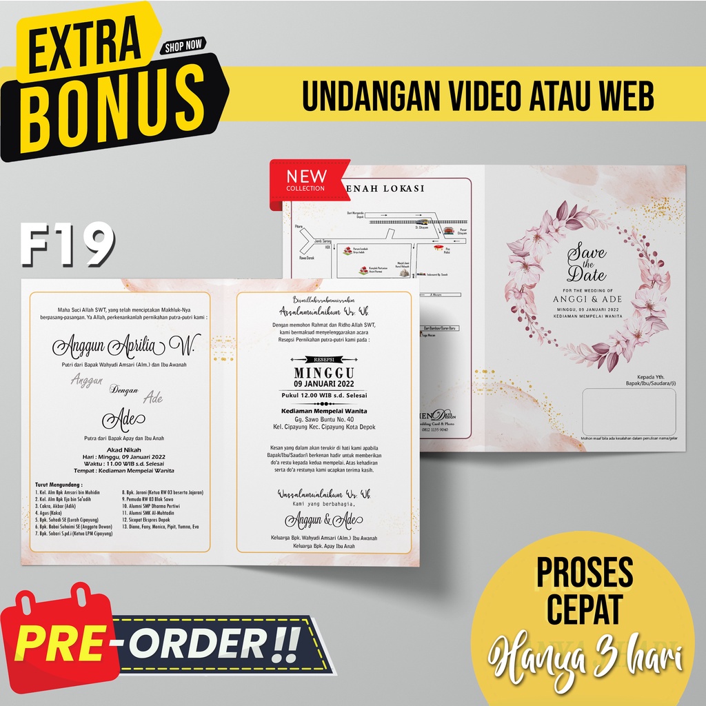UNDANGAN NIKAH CANTIK LUCU BONUS VIDEO ATAU WEBSITE UNDANGAN F19