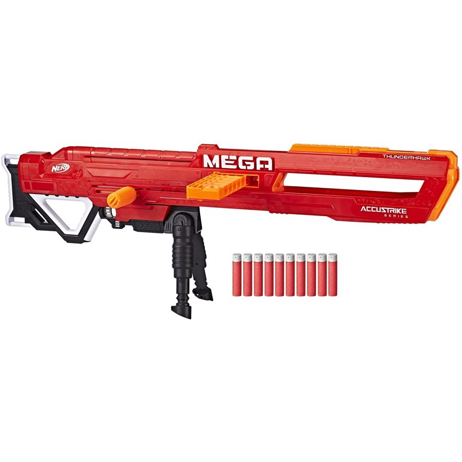 Mainan Pistol NERF N-STRIKE MEGA ACCUSTRIKE SERIES THUNDERHAWK MERAH ORIGINAL PROMO Senapan Anak