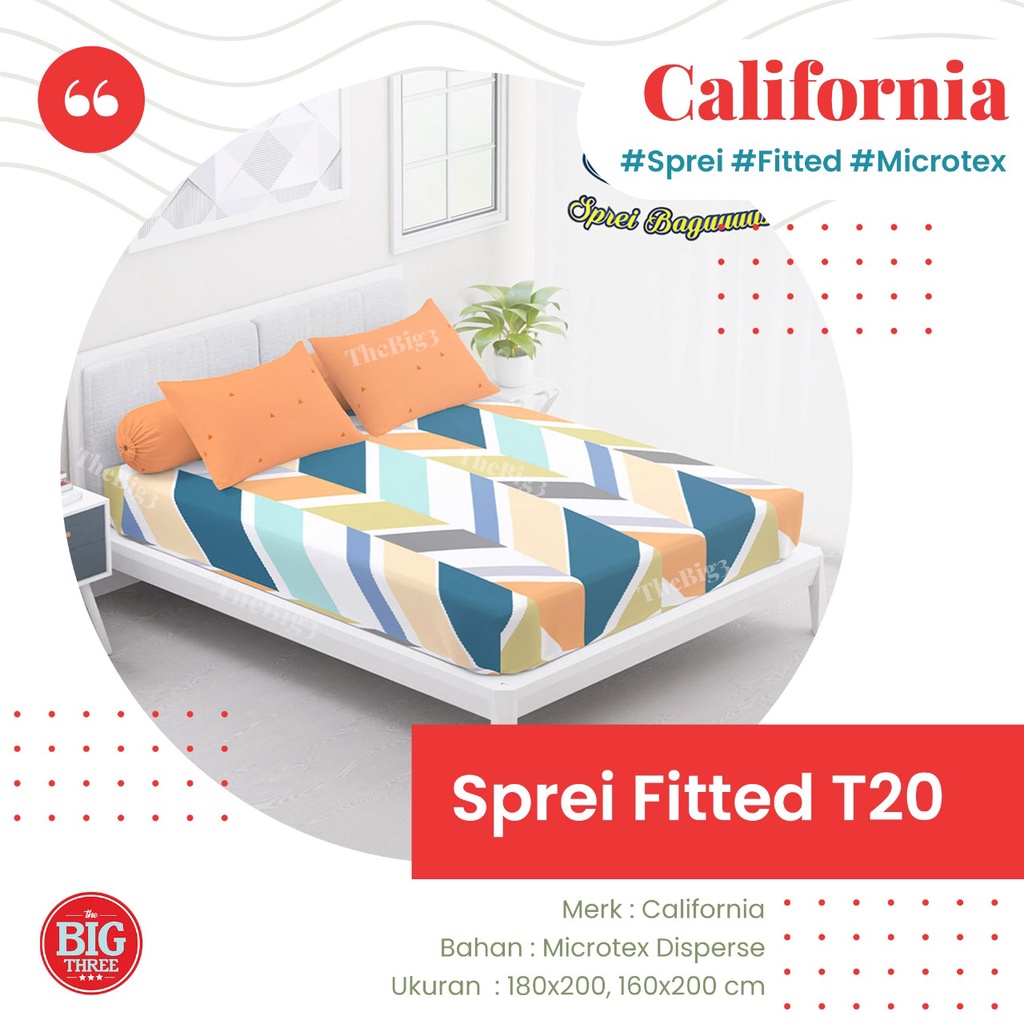 Sprei CALIFORNIA 180x200 / 160x200 motif Amore Ayara Finola Star Stripe Ziggy Millie Omera Milva Iswara Loop Mada Zuri Mosaic Myra Orly Lexxa 180 King 160 Queen SP seprai