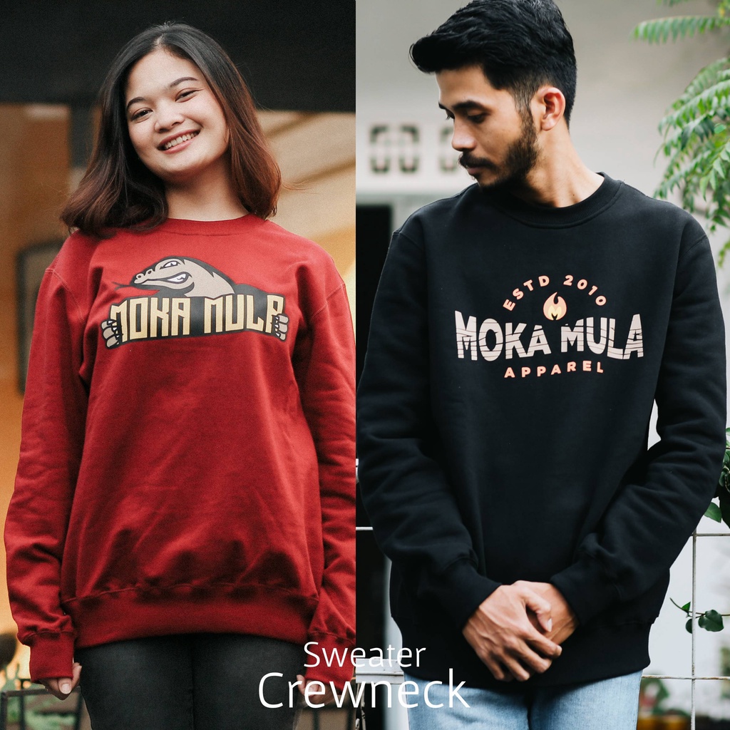 Sweater Pria Wanita Crewneck Bahan Fleece Cotton Original - Mokamula