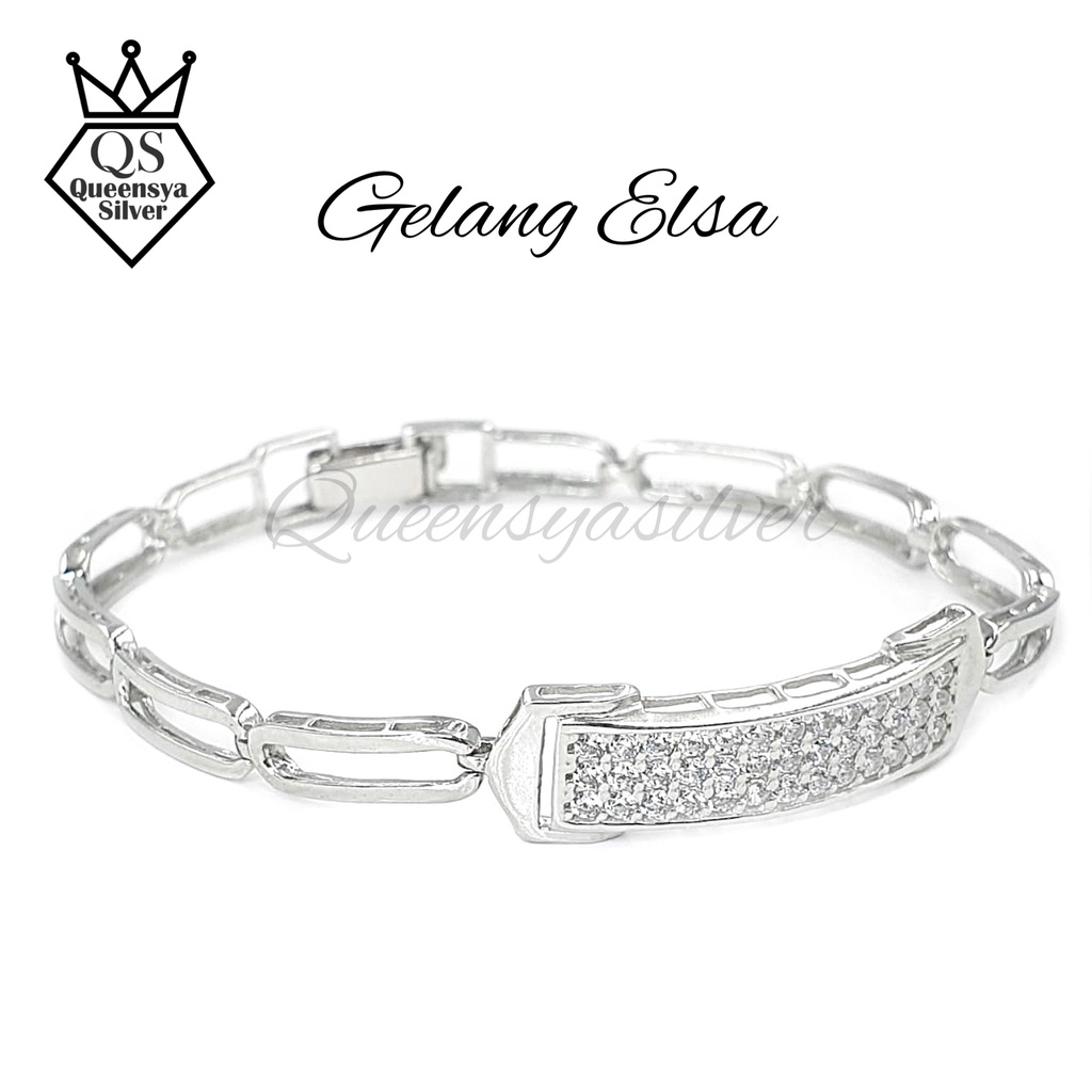 Gelang Perak Asli Silver 925 || Lapis Emas Putih Kuning 18K || Model Listring 3 Baris Full Permata