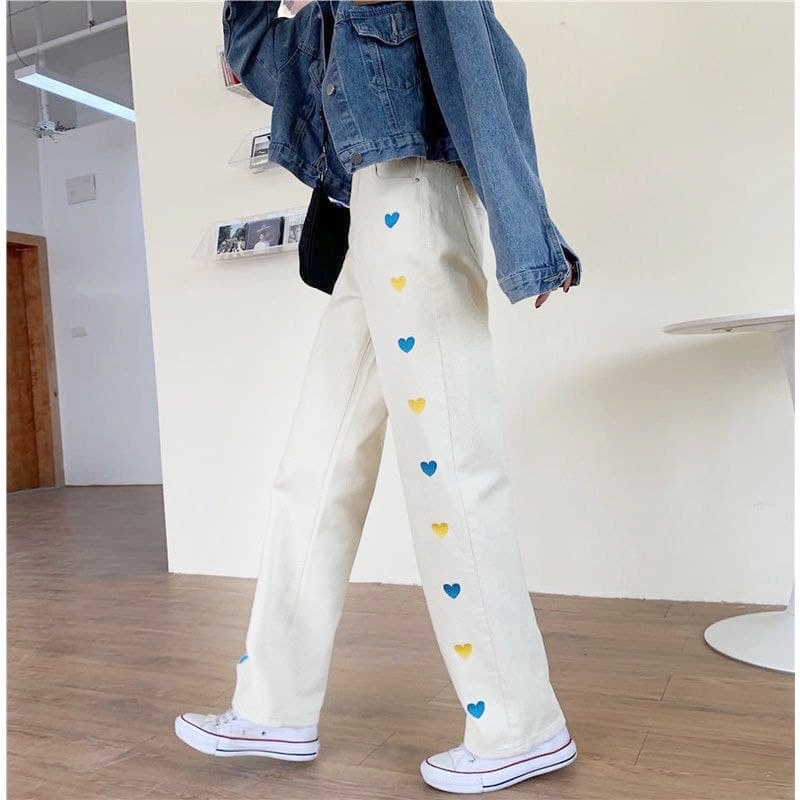 TRIVELA - Celana Panjang Hw Kulot Jeans Love / Kulot Jeans Love Putih Bersih