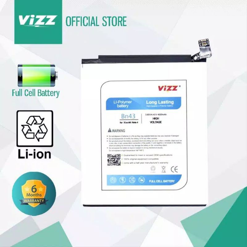 BATERAI VIZZ DOUBLE POWER XIAOMI REDMI NOTE 4 BN43 BATTERY VIZZ XIAOMI REDMI NOTE4 BN43 BATRE BN43