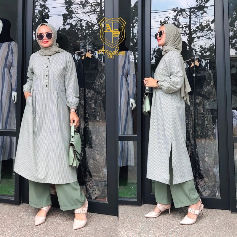Amena Set Vol2 (Tunik+Kulot) Matt Tunik pure linen salur import HQ Kulot katun medina