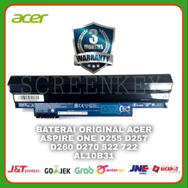 Baterai Batrai Notebook Acer Aspire One D255 D257 D260 D260 522 722 AOD260 AL10B31