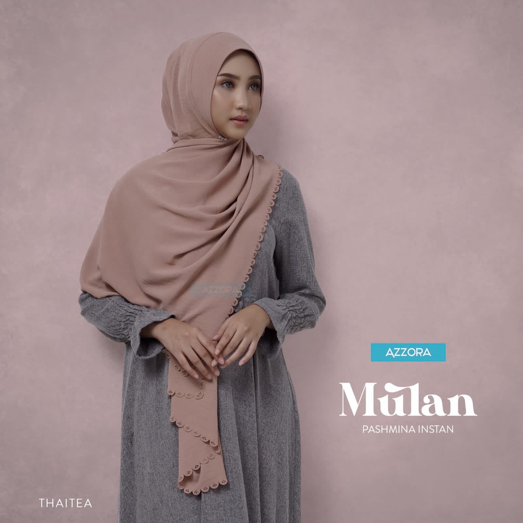 Hijab - Pashmina Tali Dagu Crincle Aplikasi Laser Mulan By Azzora