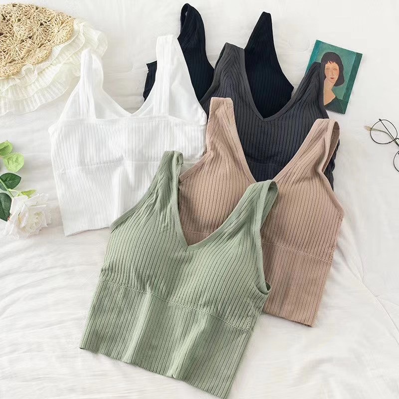 ✅𝐅𝐎𝐈𝐒𝐒® Tank Top Wanita Atasan Push Up Pakaian Dalam Rajut Garis 1243