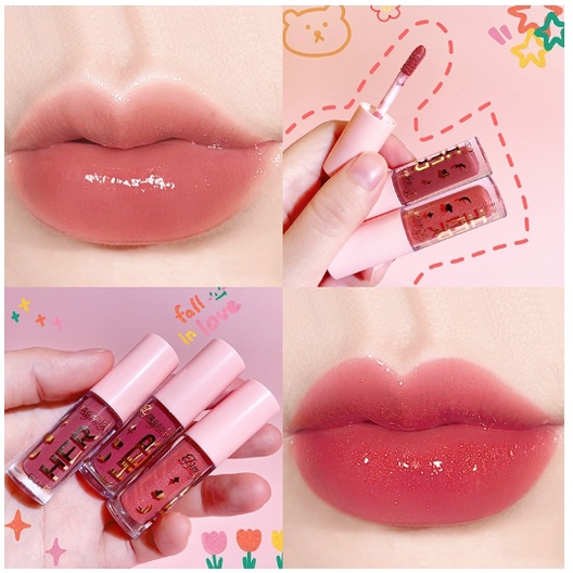 LIP GLOSS MOISTURIZING HER Lip Glow Glitter Lipstik Liquid Cair 8 Warna Waterproof